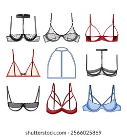 bra sexy set cartoon. seductive alluring, provocative sensual, elegant feminine bra sexy sign. isolated symbol vector illustration