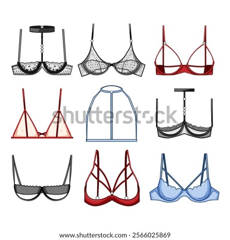 bra sexy set cartoon. seductive alluring, provocative sensual, elegant feminine bra sexy sign. isolated symbol vector illustration
