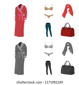 Bra with shorts, a women s scarf, leggings, a bag with handles. Women s clothing set collection icons in cartoon,monochrome style vector symbol stock illustration web.