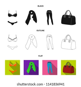 Bra with shorts, a women scarf, leggings, a bag with handles. Women clothing set collection icons in black,flat,outline style vector symbol stock illustration web.
