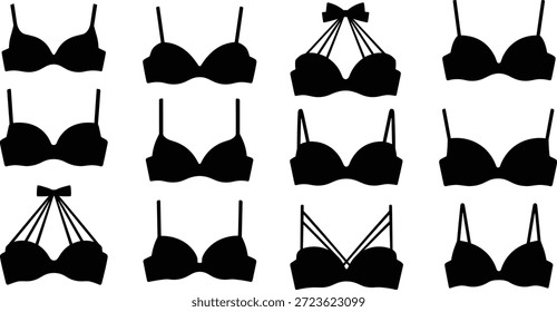 Icono de ilustración de ropa interior de lencería de Arte vectorial de Colección de Siluetas. Ilustración de la colección de la silueta del sujetador que muestra el Vector de la moda de la lencería
