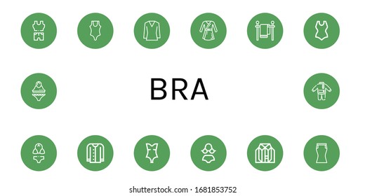 sujetador simple conjunto de iconos. Contiene iconos como ropa, traje de baño, blusa, albornoz, línea de ropa, bikini, cardigan, falda, pueden ser utilizados para web, móvil y logotipo