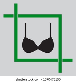 Bra simple sign. Black icon inside green crop tool at light gray background