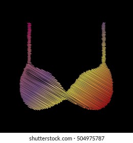 Bra simple sign. Coloful chalk effect on black backgound.