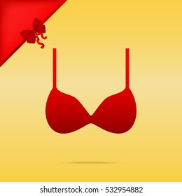 Bra simple sign. Cristmas design red icon on gold background.