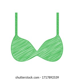 Bra simple sign. Green scribble Icon with solid contour on white background. Illustration.