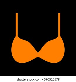Bra simple sign. Orange icon on black background.