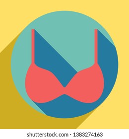 Bra simple sign. Sunset orange icon with llapis lazuli shadow inside medium aquamarine circle with different goldenrod shadow at royal yellow background.