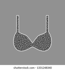 Bra simple sign. Vector. Black maze filled icon with white border at gray background.