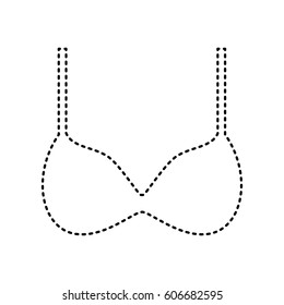 Bra simple sign. Vector. Black dashed icon on white background. Isolated.