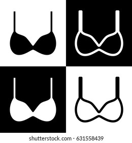 Bra simple sign. Vector. Black and white icons and line icon on chess board.