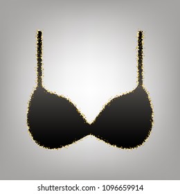 Bra simple sign. Vector. Blackish icon with golden stars at grayish background.