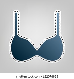 Bra simple sign. Vector. Blue icon with outline for cutting out at gray background.