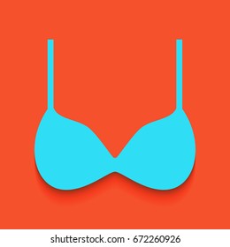 Bra simple sign. Vector. Blue icon with soft shadow putted down on flamingo background.
