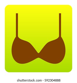 Bra simple sign. Vector. Brown icon at green-yellow gradient square with rounded corners on white background. Isolated.