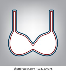 Bra simple sign. Vector. Dark red, transparent and midnight green stroke of white icon at grayish background.