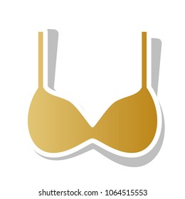Bra simple sign. Vector. Golden gradient icon with white contour and rotated gray shadow at white background.