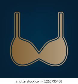 Bra simple sign. Vector. Golden icon and border at dark cyan background.