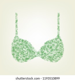 Bra simple sign. Vector. Green hexagon rastered icon and noised opacity and size at light green background with central light.