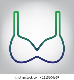 Bra simple sign. Vector. Green to blue gradient contour icon at grayish background with light in center.