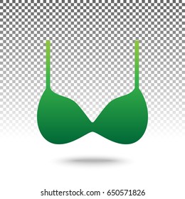 Bra simple sign. Vector. Green gradient icon with shadow at bottom on transparent and white background.