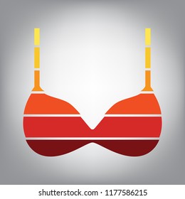 Bra simple sign. Vector. Horizontally sliced icon with colors from sunny gradient in gray background.