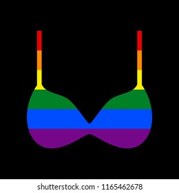 Bra simple sign. Vector. Icon with colors of LGBT flag at black background.
