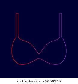 Bra simple sign. Vector. Line icon with gradient from red to violet colors on dark blue background.