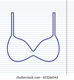 Bra simple sign. Vector. Navy line icon on notebook paper as background with red line for field.