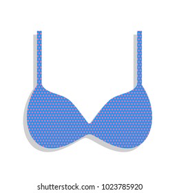 Bra simple sign. Vector. Neon blue icon with cyclamen polka dots pattern with light gray shadow on white background. Isolated.