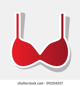 Bra simple sign. Vector. New year reddish icon with outside stroke and gray shadow on light gray background.