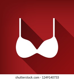 Bra simple sign. Vector. White icon with limitless shadow at ruby red background.