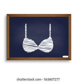 Bra simple sign. White chalk icon on blue school board with shadow as background. Isolated.