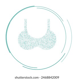 El símbolo del sostén lleno de puntos verdes. Estilo puntillismo. Ilustración vectorial sobre fondo blanco
