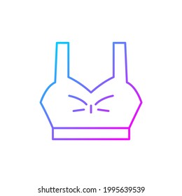 Bra top gradient linear vector icon. Female underwear. Sporty outfit for women. Comfortable homewear and sleepwear. Thin line color symbols. Modern style pictogram. Vector isolated outline drawing