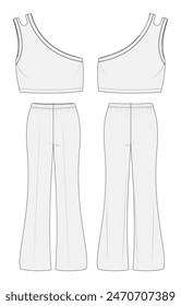 Bra tops and pajama pant technical drawing fashion flat sketch vector illustration template for ladies