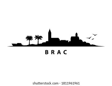 Brac Island Croatia Skyline Black Shape Silhouette Vector Graphic 