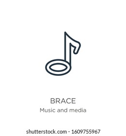 Brace icon. Thin linear brace outline icon isolated on white background from music and media collection. Line vector sign, symbol for web and mobile