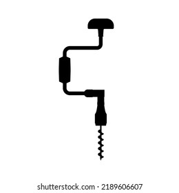 Brace old hand drill vector silhouette black color isolated. Vintage hand drill. Antique drill vector.