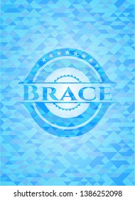 Brace realistic light blue emblem. Mosaic background