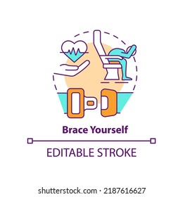 Brace yourself concept icon. Surviving air accident abstract idea thin line illustration. Fully flexed passenger position. Isolated outline drawing. Editable stroke. Arial, Myriad Pro-Bold fonts used