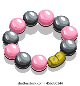 Bracelet with black and pink pearls. Vector illustration.
