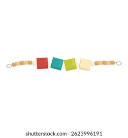 Pulseira com contas coloridas feitas de madeira e plástico, isolado no fundo branco