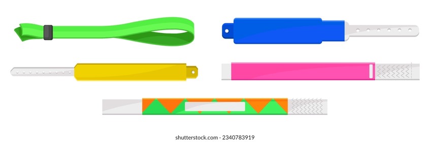 Pulsera y banda de muñeca colorida como conjunto de vectores de acceso a eventos y entrada