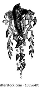 Pulsera diseñada para ser unida a prendas de vestir, dibujo vintage o ilustración de grabado.