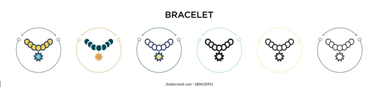 Bracelet icon in filled, thin line, outline and stroke style. Vector illustration of two colored and black bracelet vector icons designs can be used for mobile, ui, web