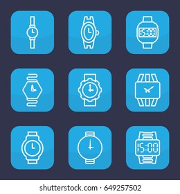 Bracelet icon. set of 9 outline bracelet icons such as wrist watch, wrist watch for woman