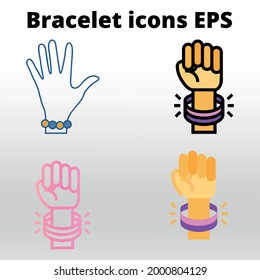 Línea de iconos de pulsera aislada o logotipo símbolo de signo aislado vector, iconos de la derecha en relleno, contorno y estilo de trazo Colección de ilustración vectorial de estilo de color de alta calidad