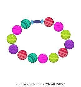 Bracelet or necklace from glass beads on white background. Plastic jewelry for children, bearded accessory for kids cartoon illustration. Accessories, fashion concept