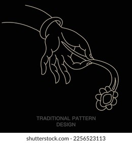 Bracelets, Buddha hands, lotus flowers.beautiful hands. Avalokitesvara or bergamot. Hindu motifs. Asian minimalist line vector illustration. Tattoo, yoga, spirituality, zen, meditation, ornament.